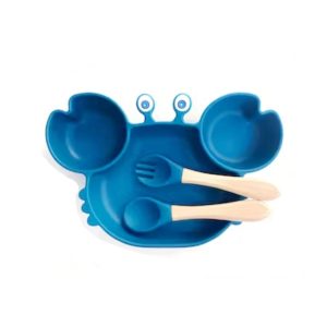 Assiette Ventouse Crabe + 2 Couverts Bleu Marine