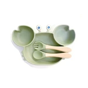 Assiette Ventouse Crabe + 2 Couverts Kaki