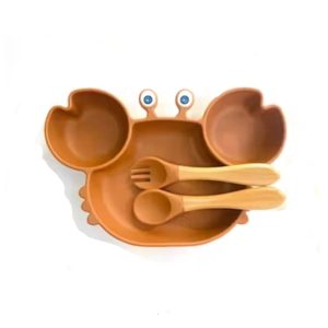 Assiette Ventouse Crabe + 2 Couverts Ocre