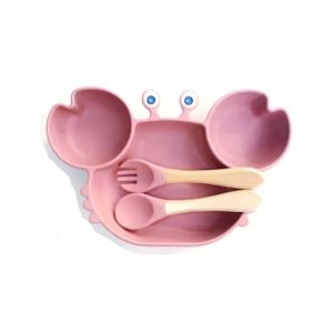 Assiette Ventouse Crabe + 2 Couverts Rose