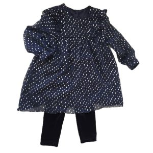 Ensemble Robe + Legging bleu marine doré bébé fille 12 MOIS
