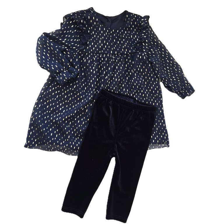 Ensemble Robe + Legging bleu marine doré bébé fille 12 MOIS – Image 3
