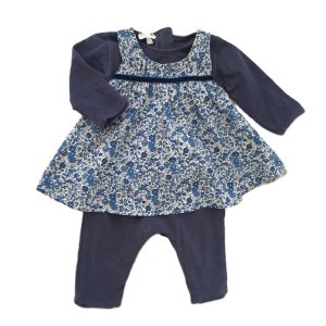 Ensemble combi-robe bleu à fleurs bébé fille 3 MOIS ABSORBA