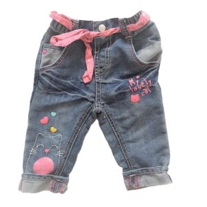 Pantalon jean bleu rose Chat bébé fille 3 MOIS