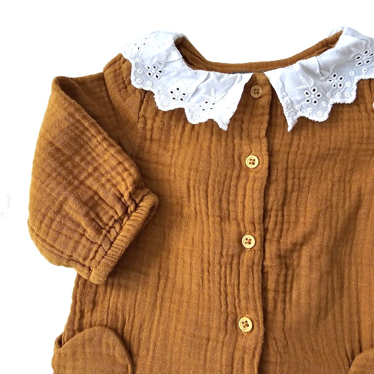 Combinaison moutarde col blanc bébé fille 3 MOIS VERTBAUDET – Image 2