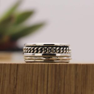 Bague homme large texturée en Argent massif