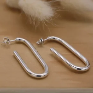 Boucles d&rsquo;oreilles maille ovale en argent massif