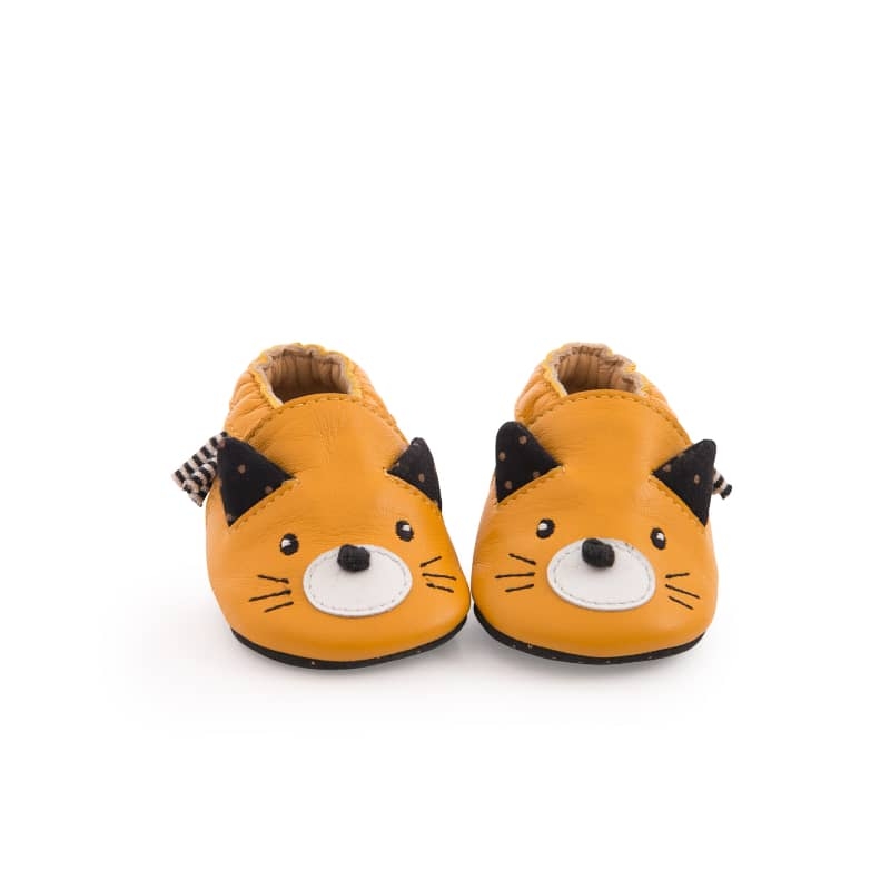 Chaussons Cuir Chat Moutarde – Taille 1 – 0/6 Mois – Image 3