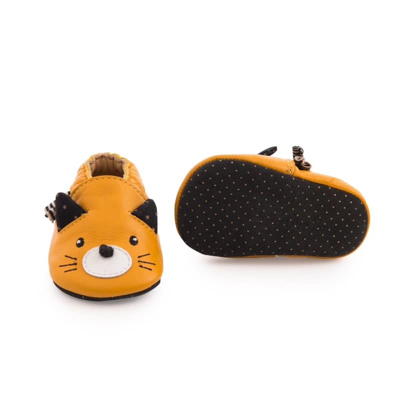 Chaussons Cuir Chat Moutarde – Taille 1 – 0/6 Mois – Image 2