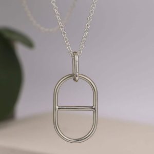 Collier pendentif grande maille marine brillante en Argent massif