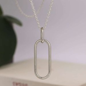 Collier pendentif grande maille ovale brillante en Argent massif
