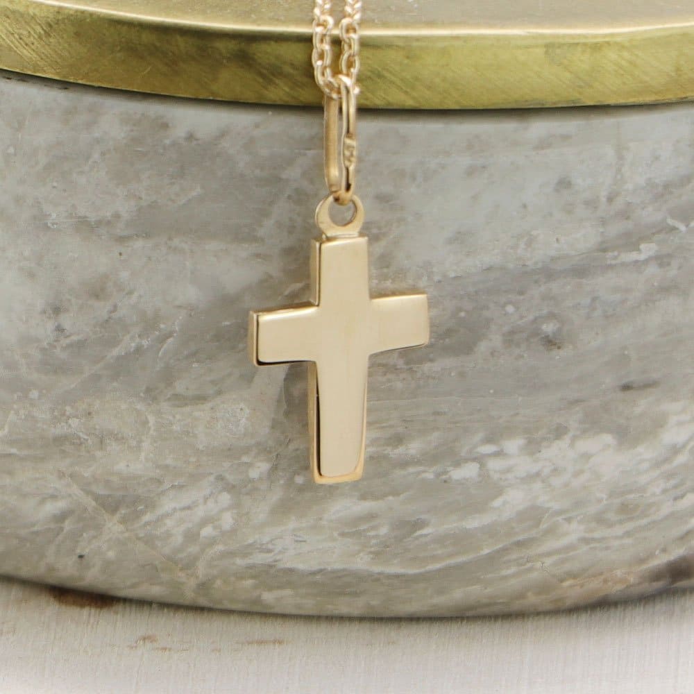 Médaille de baptême Croix unie en Or jaune 18 carats – Image 2