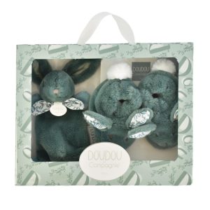 DC – Coffret Doudou Lapin Doux & Chaussons 0/6 Mois Sauge