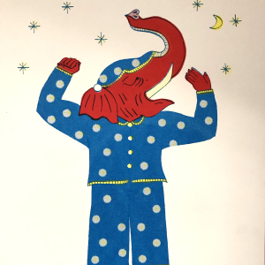 Risographie – Éléphant en pyjama
