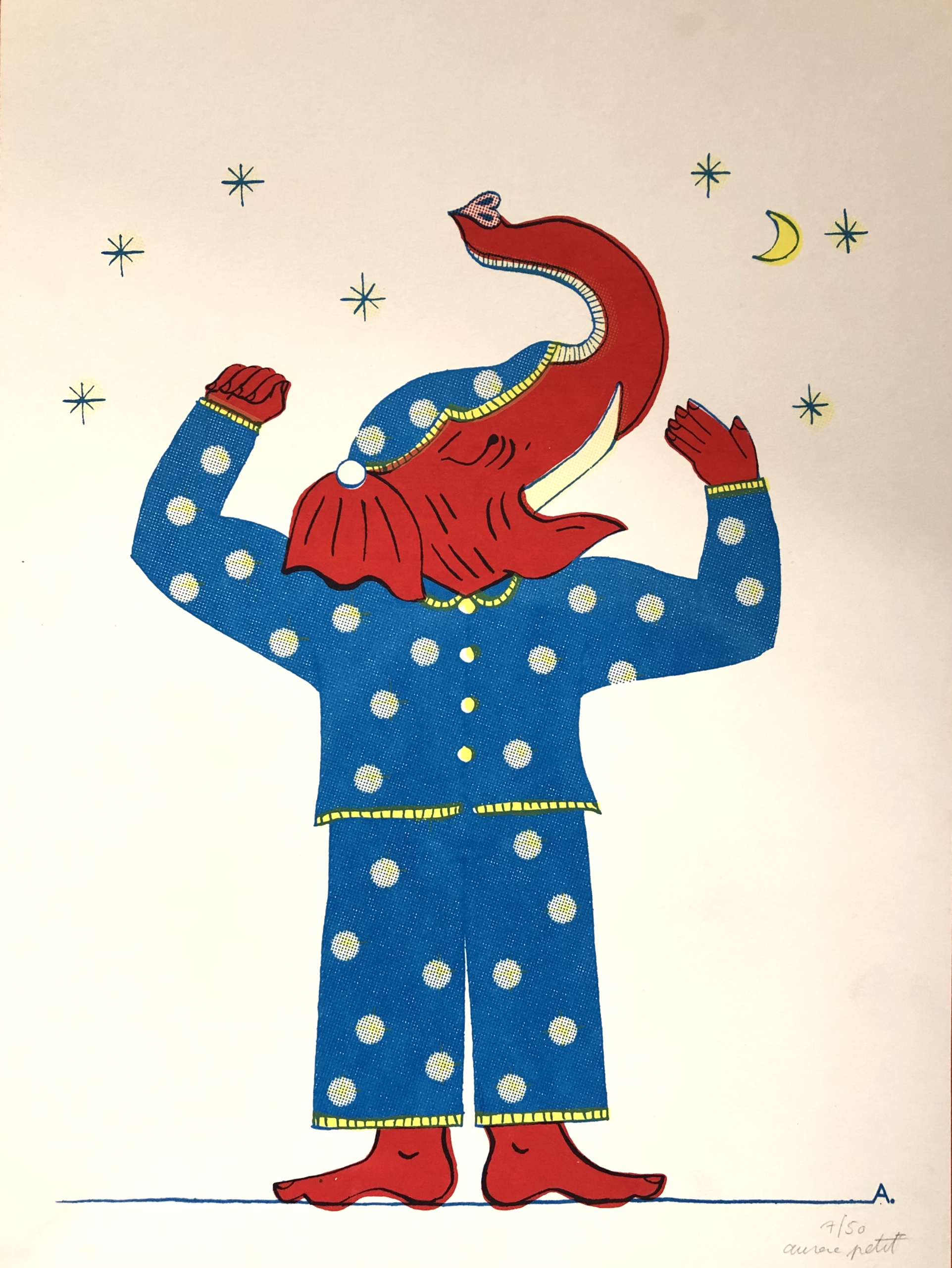 Risographie – Éléphant en pyjama