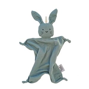 Bio Doudou Lapin Voile de Coton Bleu