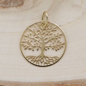 Médaille de baptême Arbre de vie ajouré 20mm en Or jaune 18 carats