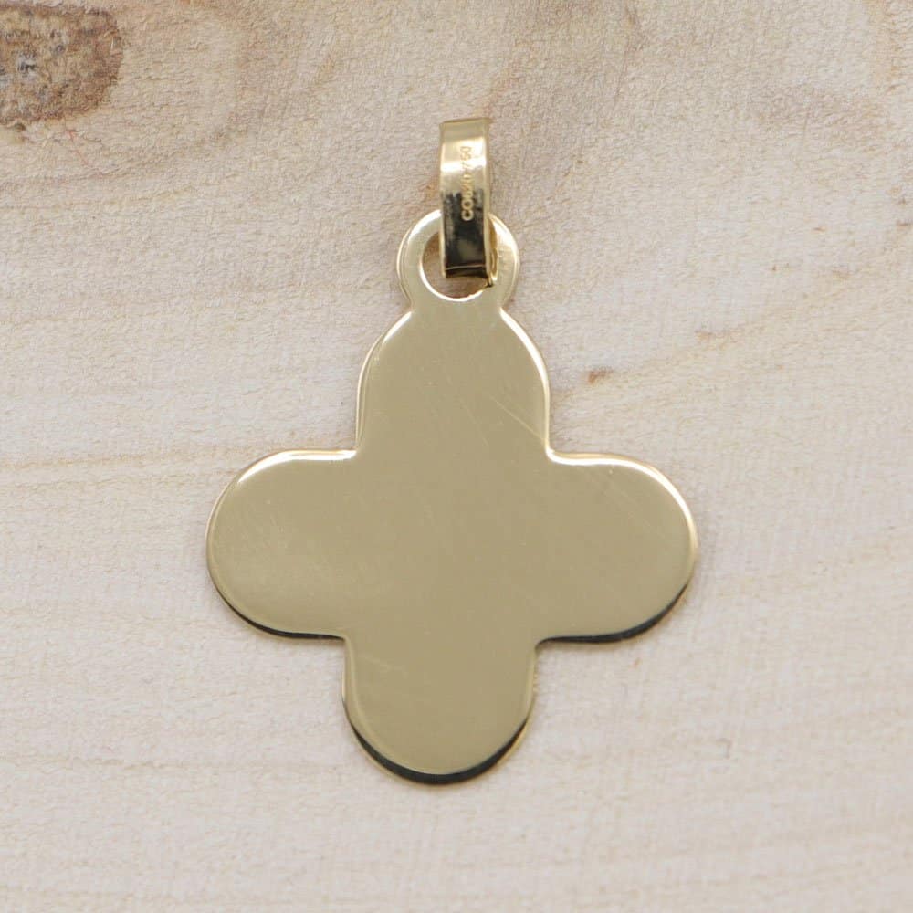 Médaille de baptême Croix arrondie 16mm en Or jaune 18 carats