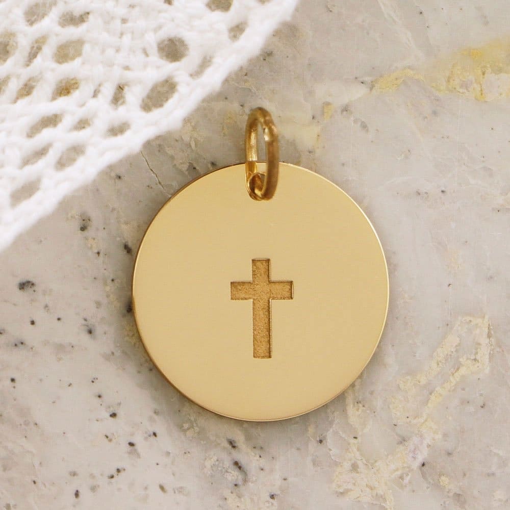 Médaille de baptême Croix en creux en Or jaune 18 carats 16 mm