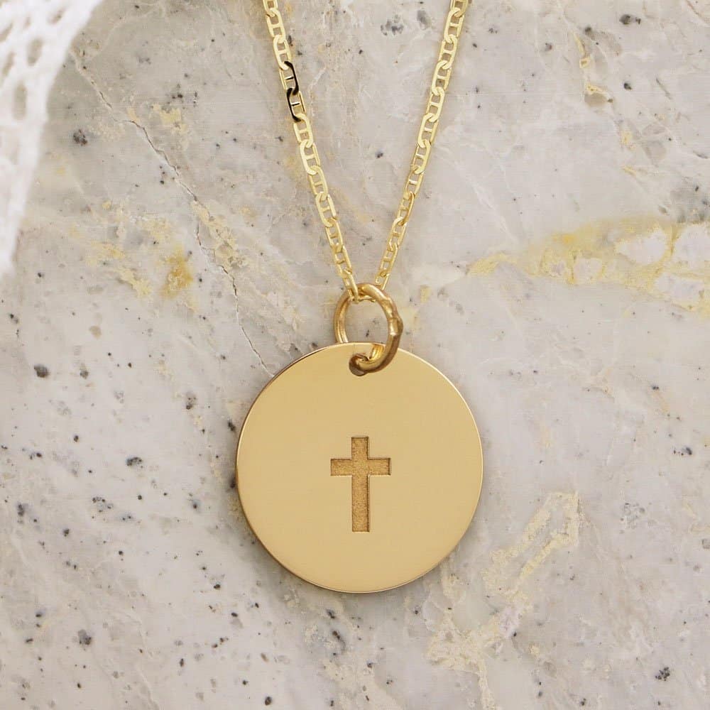 Médaille de baptême Croix en creux en Or jaune 18 carats 16 mm – Image 3