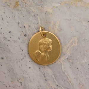 Médaille de baptême Galet angelot en Or jaune 18 carats