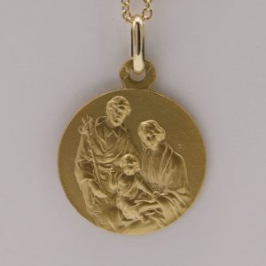 Médaille de baptême Sainte Famille en Or jaune 18 carats