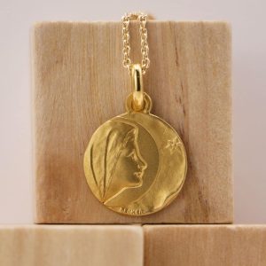 Médaille de baptême Vierge de Bethléem en Or jaune 18 carats