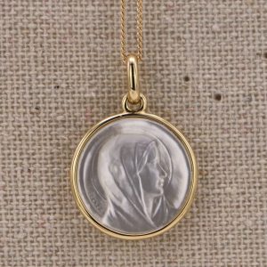 Médaille de baptême de l’Annonciation en Or jaune 18 carats et nacre
