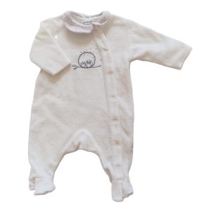 Pyjama velours blanc mauve bébé fille 1 MOIS P’TIT BISOUS