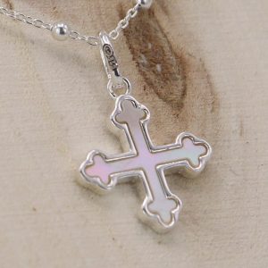 Pendentif Croix trilobée en Argent massif et nacre