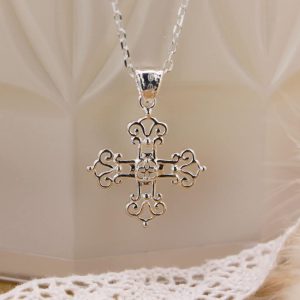 Collier pendentif croix retro en Argent massif