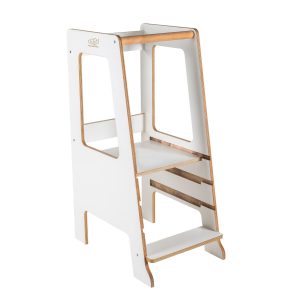 Tour d’Observation Montessori en Bois Aide-cuisinier Scandi Blanc