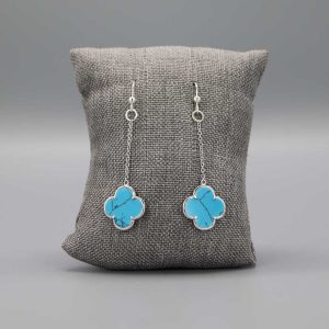 Boucles d&rsquo;oreilles col de cygne fleur Turquoise et Argent massif