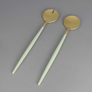 Couverts à salade en inox doré céladon