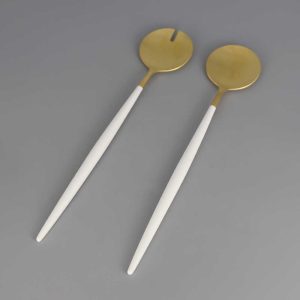 Couverts à salade en inox doré couleur blanc polaire