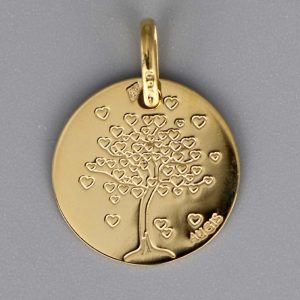 Médaille de baptême Arbre aux cœurs en Or jaune 18 carats 16mm
