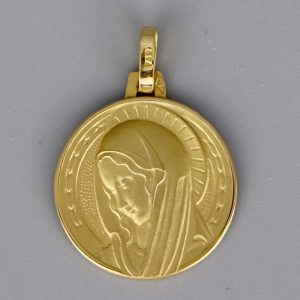 Médaille de baptême Vierge auréolée en Or jaune 18 carats