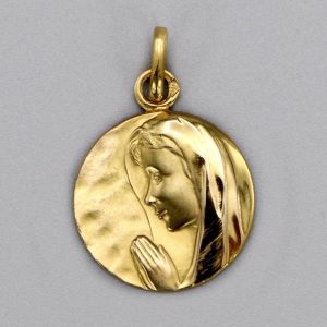 Médaille de baptême Vierge en prière en Or jaune 9 carats 15 mm
