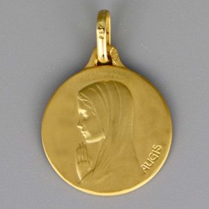 Médaille de baptême Vierge aux mains jointes en Or jaune 18 carats 16 mm