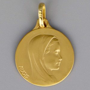Médaille de baptême Vierge de profil droit en Or jaune 18 carats