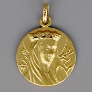 Médaille de baptême Vierge couronnée en Or jaune 18 carats
