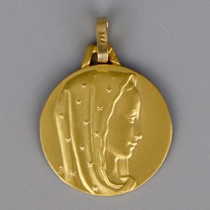 Médaille de baptême Vierge étoilée en Or jaune 18 carats 20 mm