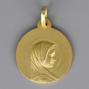 Médaille de baptême Vierge jeune en Or jaune 18 carats