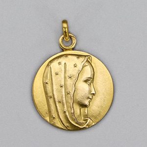 Médaille de baptême Vierge étoilée en Or jaune 9 carats 18 mm