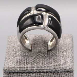 Bague Double Rang onyx et argent massif