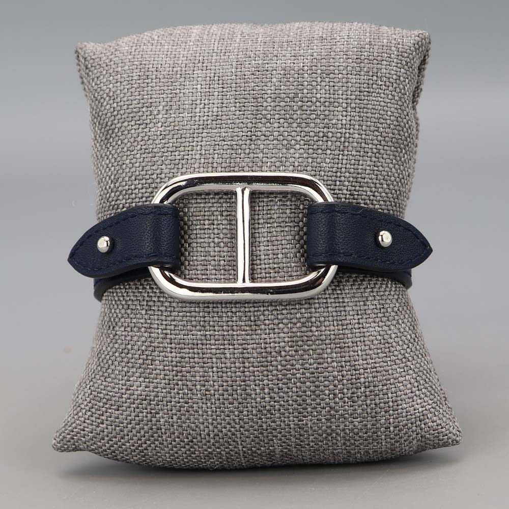 Bracelet en cuir et maille marine en Argent massif bleu marine
