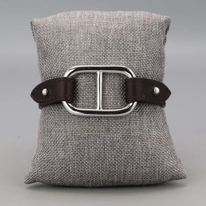 Bracelet en cuir et maille marine en Argent massif chocolat