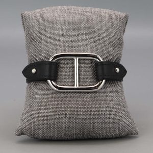 Bracelet en cuir et maille marine en Argent massif noir