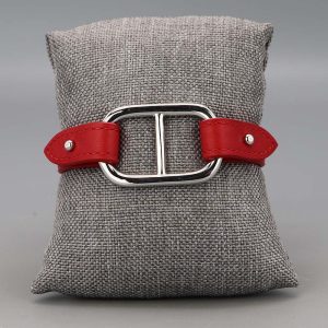 Bracelet en cuir et maille marine en Argent massif rouge