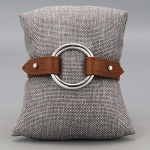 Bracelet en cuir et maille ronde en Argent massif camel